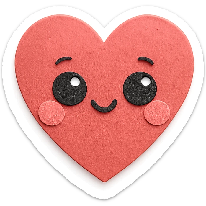 adorable pastel red heart, blushing cheeks, big shiny eyes, no arms or legs, full body, kawaii paper craft style sticker