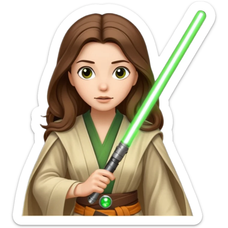 Ios 18 starwars theme ( jedi, robots etc..) long brown hair lady with lightaber green or red. Every one is alone. Not all in one emoji sticker