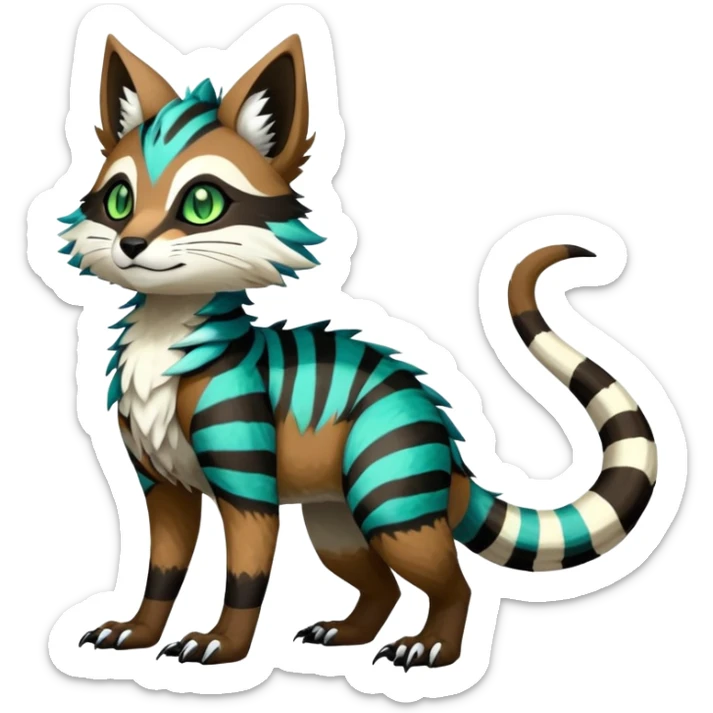 Rare realistic exotic edgy epic pretty beautiful handsome gorgeous aesthetic colorful vibrant Vernid-Trico-species-Fakemon-creature by LiLaiRa, 4 legs, 1 tail, random markings, (full body) sticker