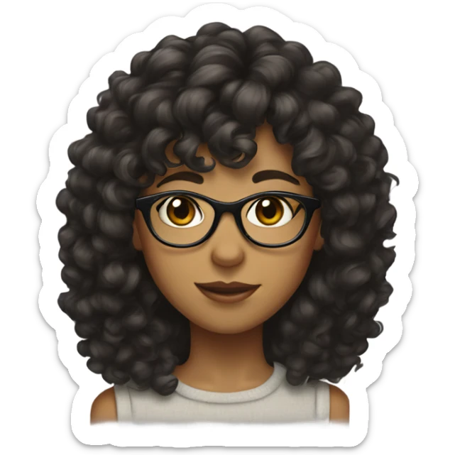 Girl with big dark brown curly hair and bangs with glasses sticker