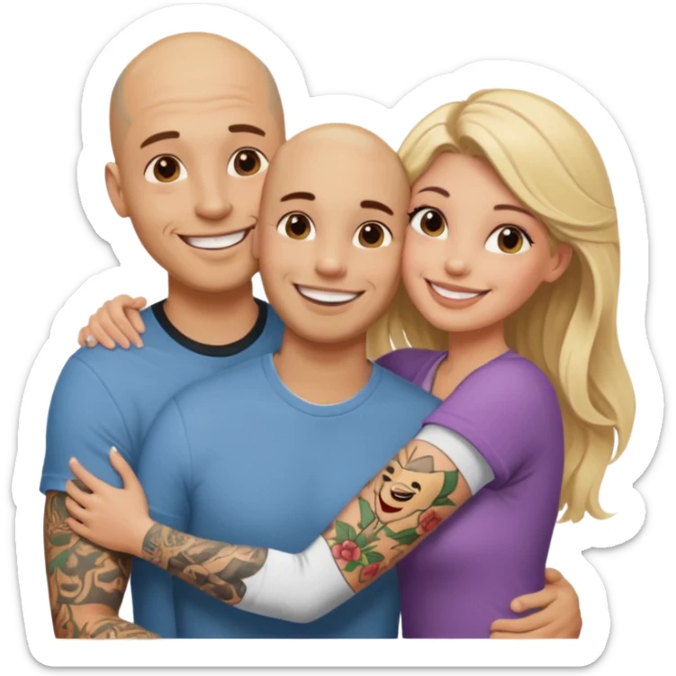 throuple tatted bald boyfriend with two girlfriends blonde and brunette loving  sticker