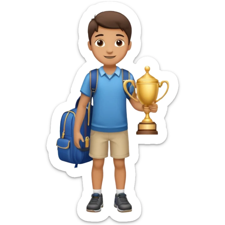 emoji of a full body boy with a school bag win a trophey sticker