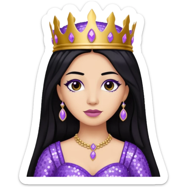 Queen Esther from The Bible with long black hair, lavender sequin outfit sticker