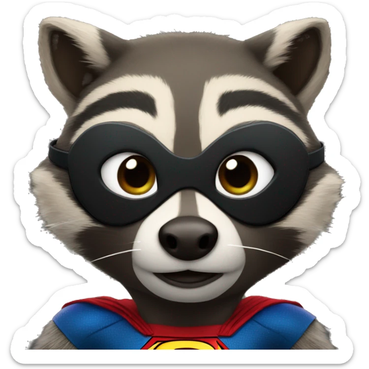 Portrait of a Raccoon in a Super-man costume sticker