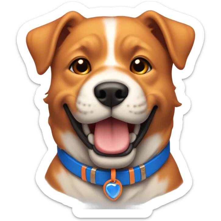 happy cute american stafford with simple blue collar with orange pendant from half side perspective sticker