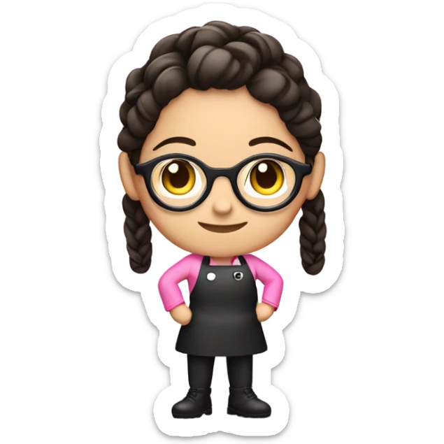 brunette chef with black glasses and pigtail braids and a pink chef outfit sticker