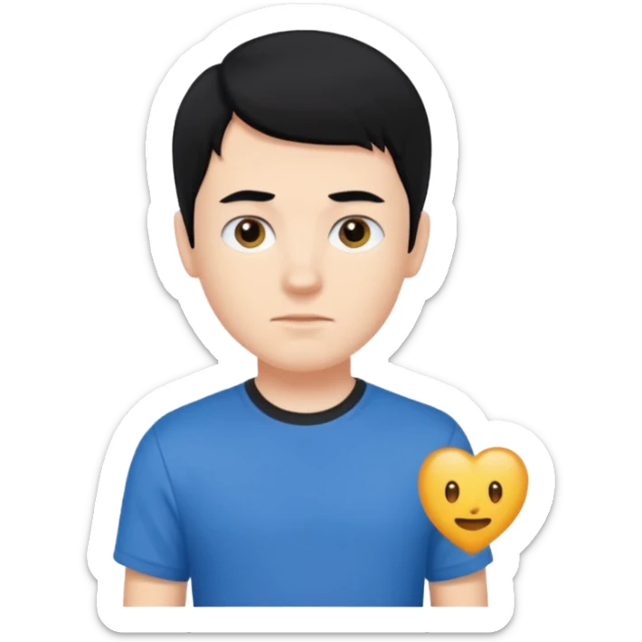 the bust of a white boy, black haired with a blue T-shirt, I want only his bust sticker