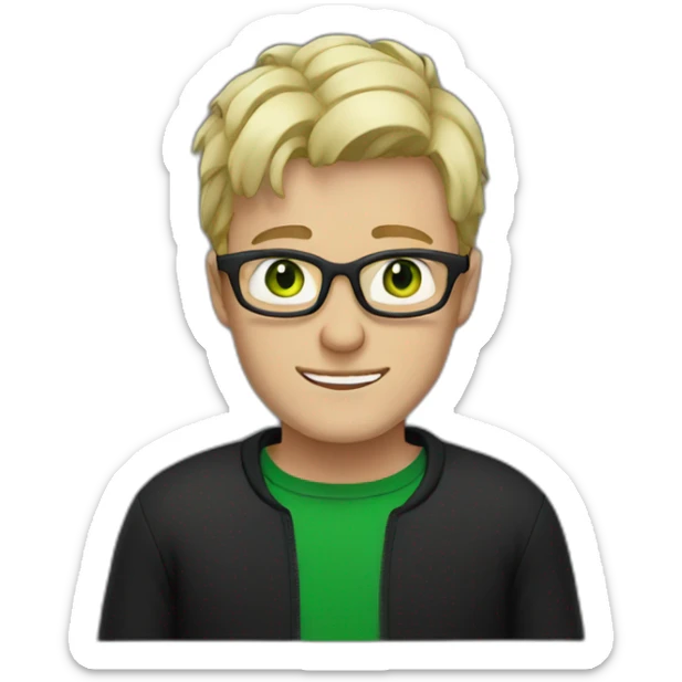 Blonde man with white glasses and green eyes wearing black jumper sticker