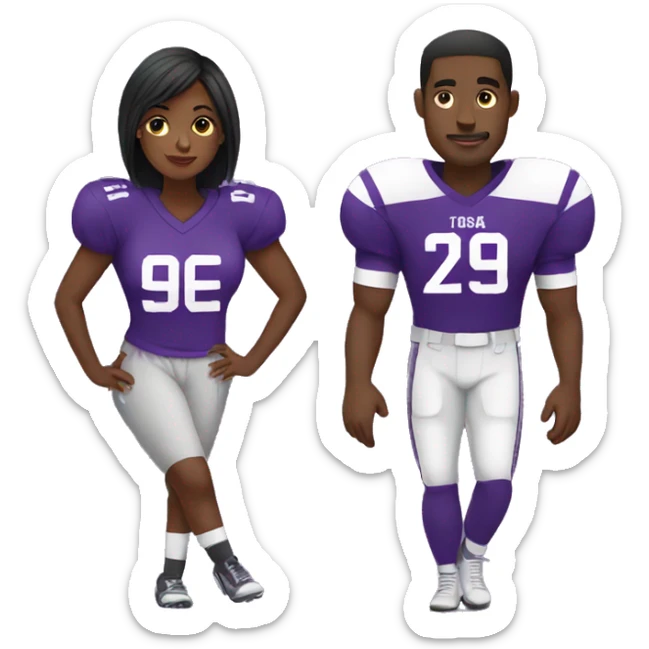 Black couple watching American football in purple jerseys sticker