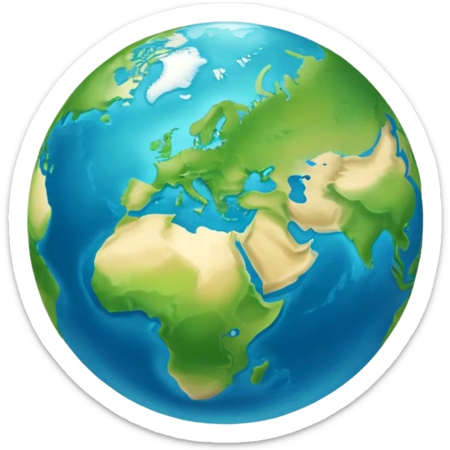 Earth globe with green continents clearly shaped to form the number 812 against blue oceans, iOS emoji style sticker