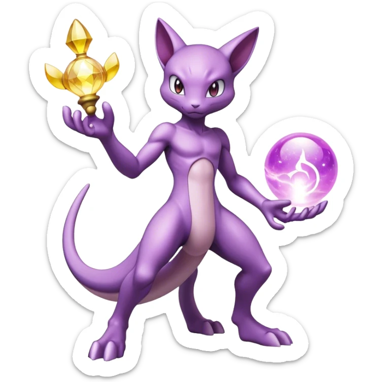 Anthro Sona Colorful Godly Celestial Shiny Mewtwo-Genesect-Fakemon Fantasy Creature Full Body sticker