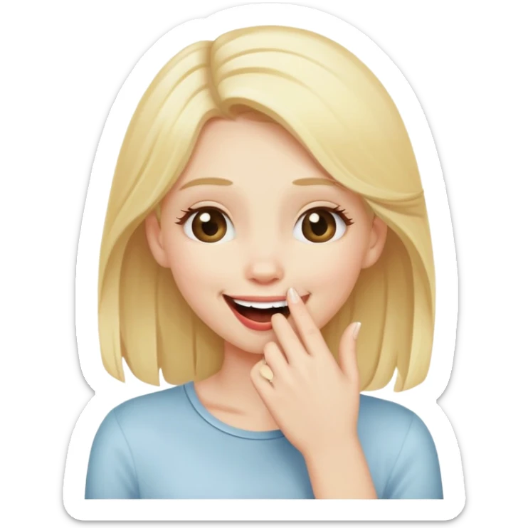 Blonde girl giggling with hand in front of mouth sticker