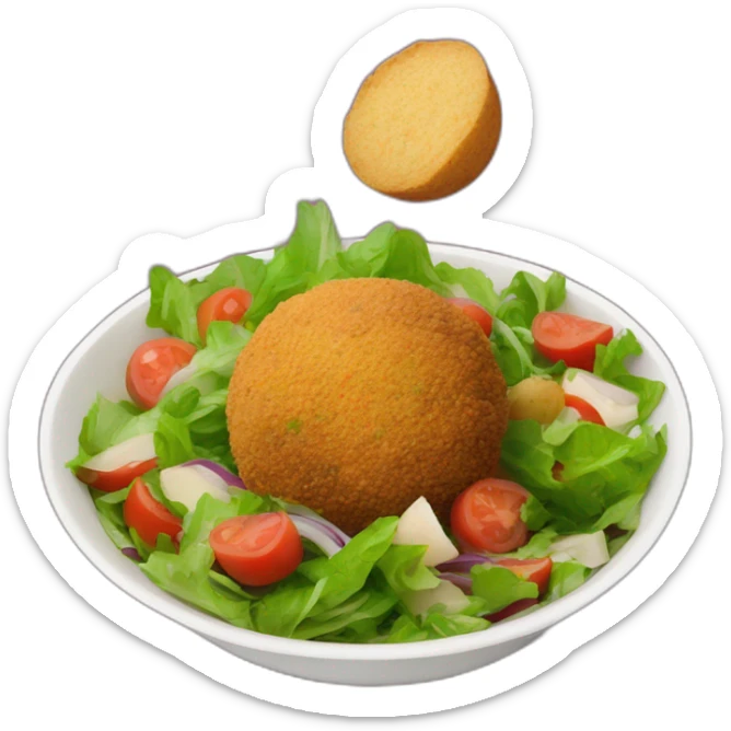 falafel balls in a bowl of salad and potatoes sticker
