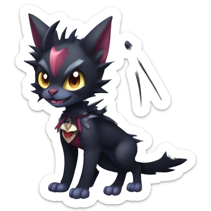   cool edgy beautiful anime-style ethereal dark-punk-themed animal vampiric Nargacuga-cat-hybrid Fakemon with big fangs and bat-wing-ears with a cape full body sticker