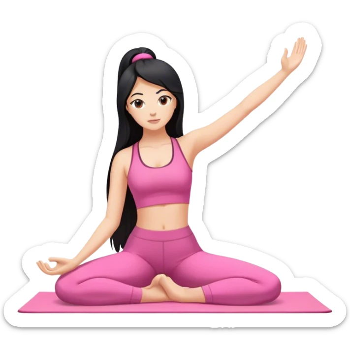black haired white girl super long hair yoga with pink clothes sticker