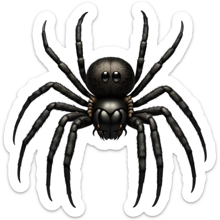 Large black fluffy spider with a big round abdomen and short hairy legs sitting on a branch. Detailed texture of the spider’s fur and body. Transparent background. sticker