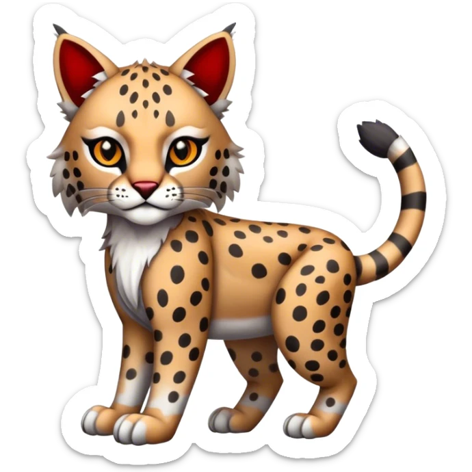 Cute cool black red white grey bobcat-lynx-cheetah-animal-hybrid-Fakemon full body sticker