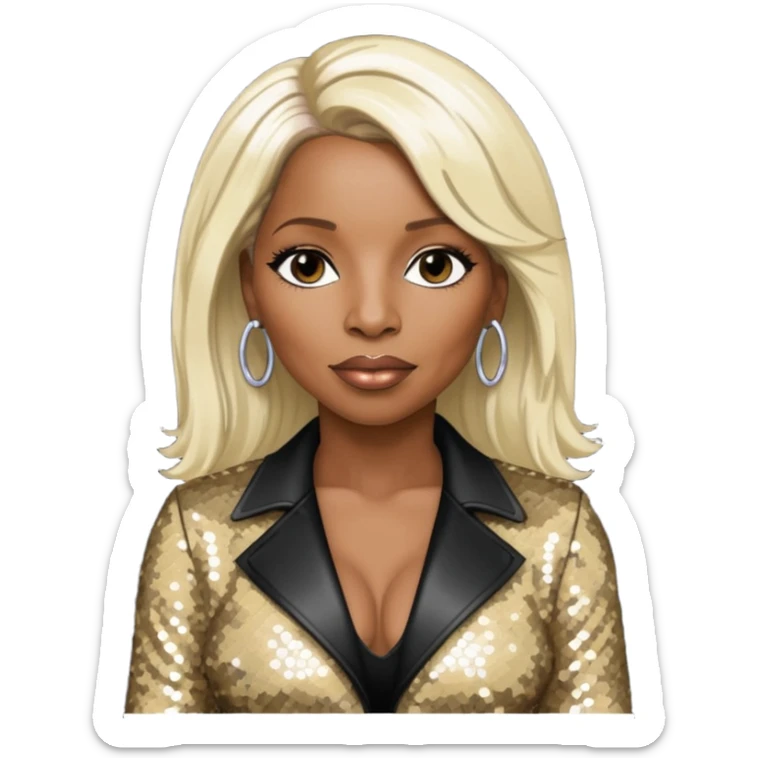 Mary J Blige with long platinum blonde hair, dark brown sequin outfit sticker