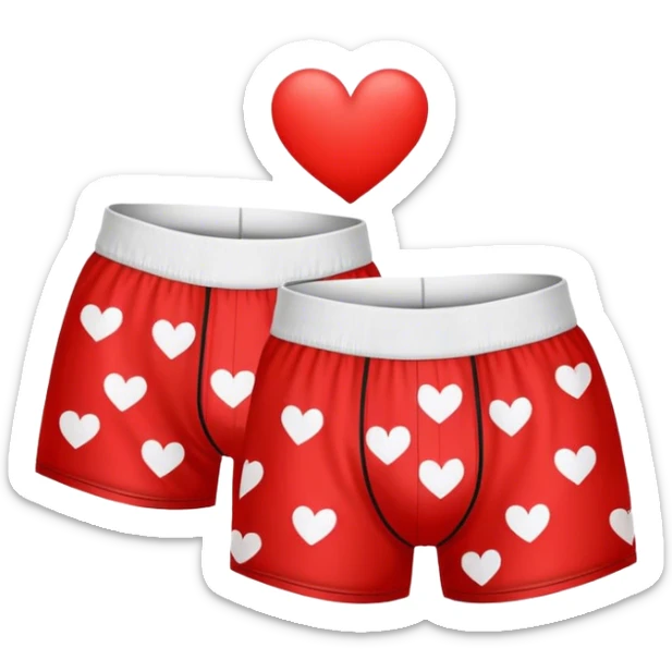 red boxers with white hearts all over it with a black outline on the hearts sticker
