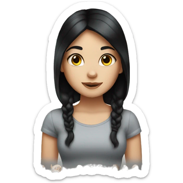 white skin girl black hair with calico cat sticker