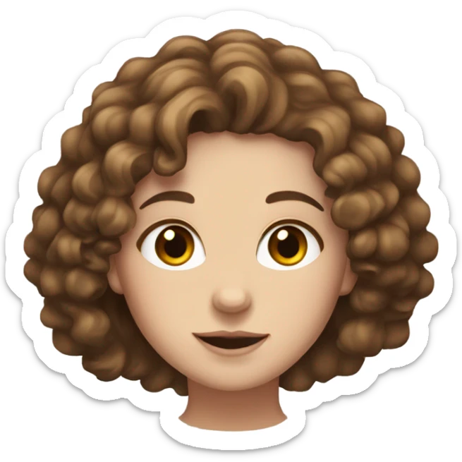 A white girl with a bit curly brown hair, brown eyes sticker