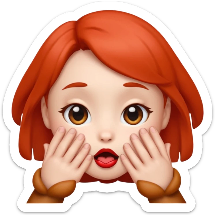 emoji with big anime like eyes like puppy eyes, puckered lips, red cheeks, Little excited clasp with their hands up by their cheeks sticker