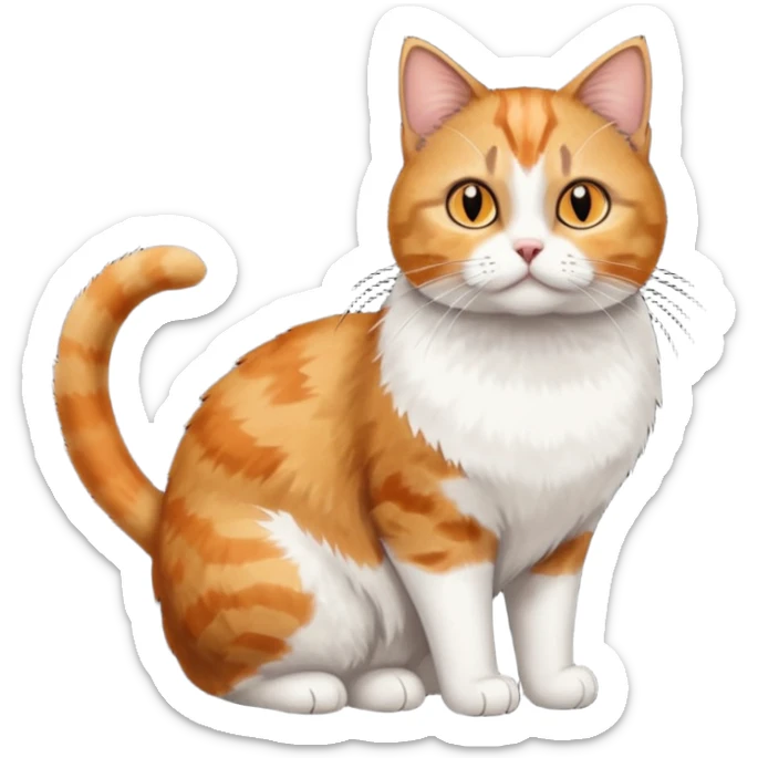 full body torbie and white cat with small head and short but chubby body sticker