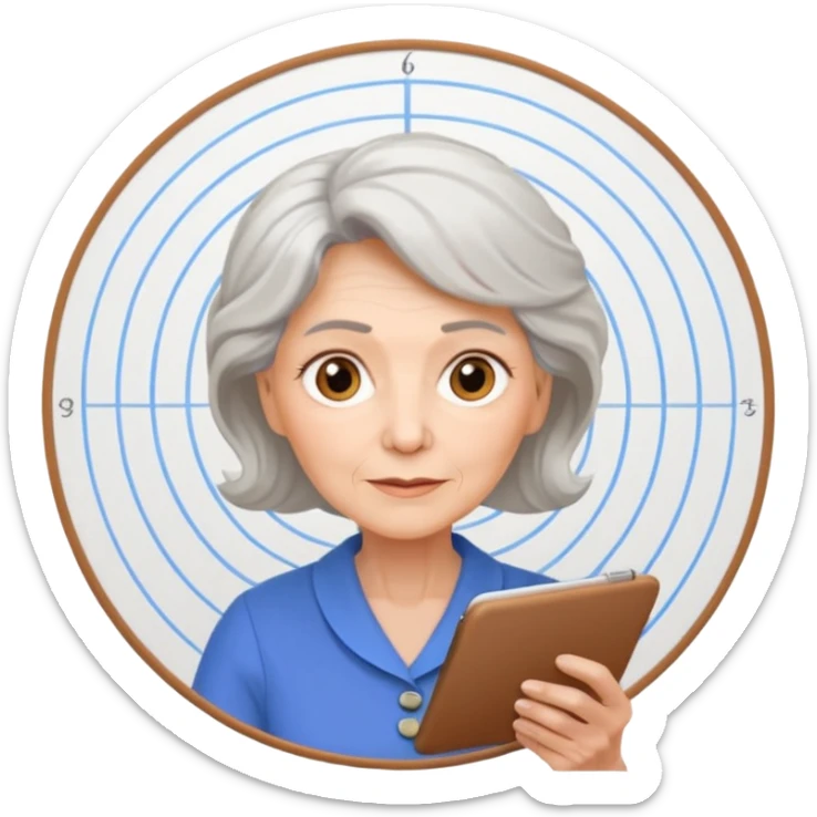 Older woman sketching in spiral pad, spiral pad to the camera sticker