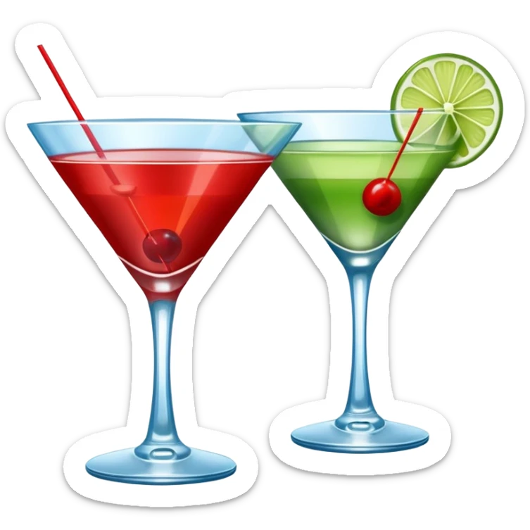 Create an two emoji of red and yellow martini cocktail, cheers with blue and green cocktail sticker