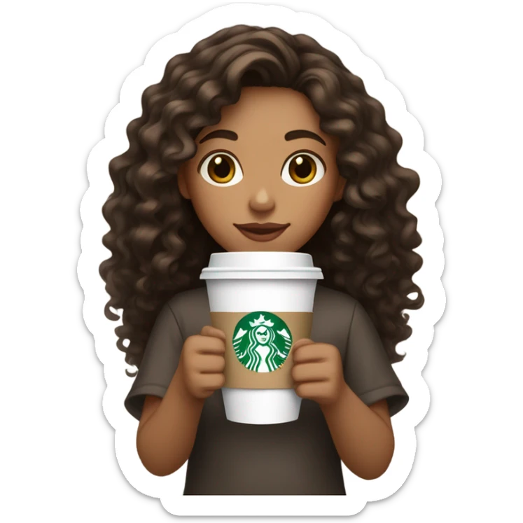 Girl with light tan skin/ dark curly long hair with Starbucks  sticker