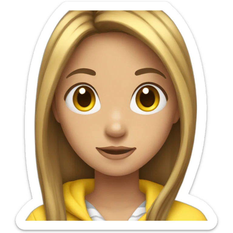 Brown straight long hair white woman wearing pikachu pajama sticker