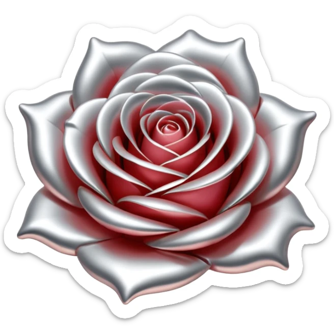 A rose emoji made of liquid silver metal minimalistic iOS emoji style, centered, sticker