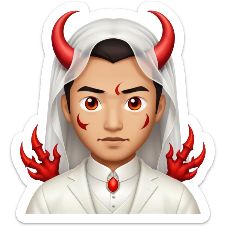an asian male bride with the face of devil in wedding dress sticker