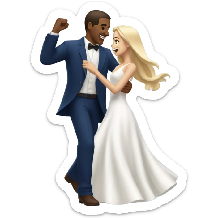 Puerto rican beard short brown hair with blue hat and navy blue suit first dance with blond long hair girl with white  wedding dress  sticker