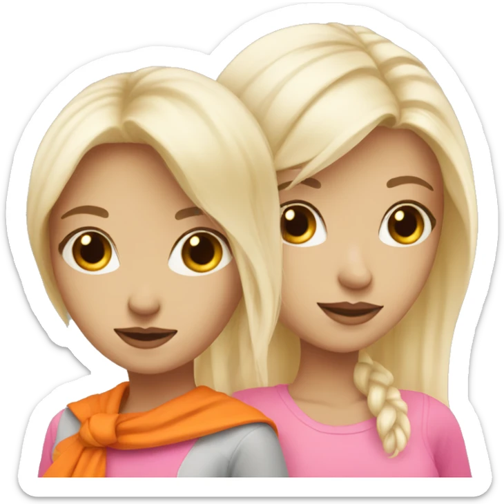 White blonde and brunette best friends wearing pink and orange  sticker