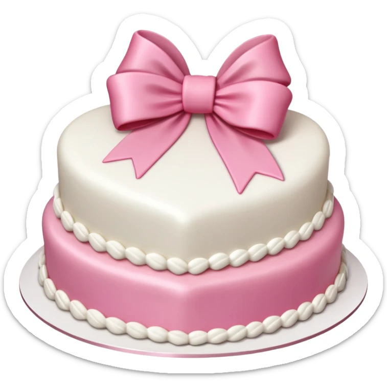 Heart shaped birthday cake with a huge pink bow and white vintage frosting  sticker
