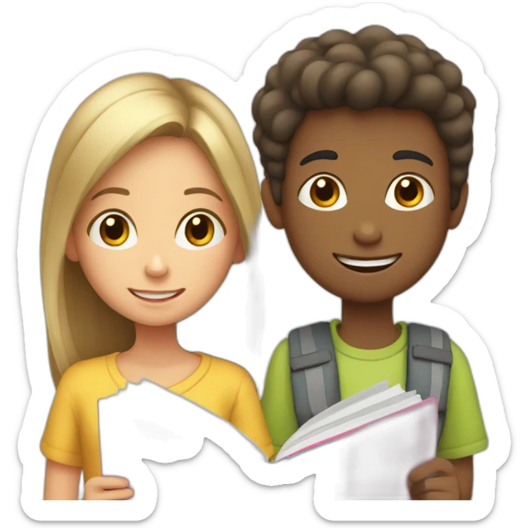 boy and girl of seven years old with an English textbook sticker