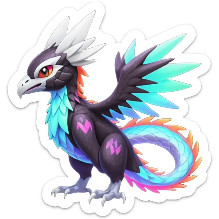 Neon Vibrant Pulsating Trail-glowing Chromatic Trico-Noivern-Silvally-fusion-hybrid sticker