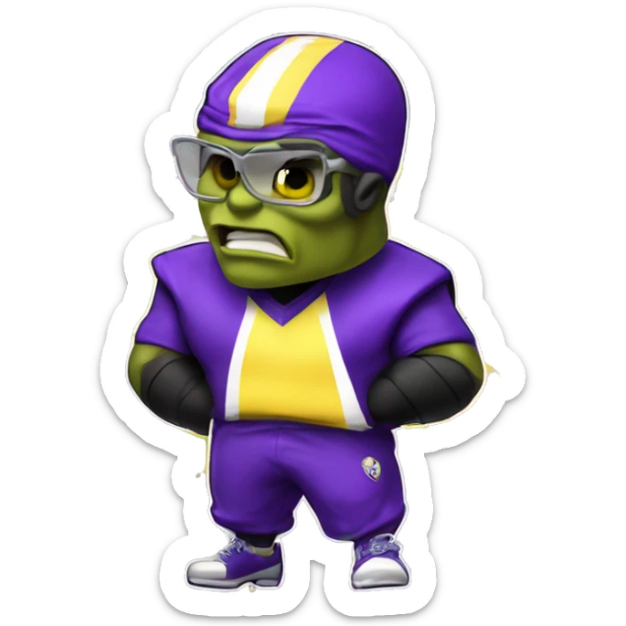 Mojo jojo, jugando al fútbol con camiseta violeta y línea diagonal amarilla  sticker