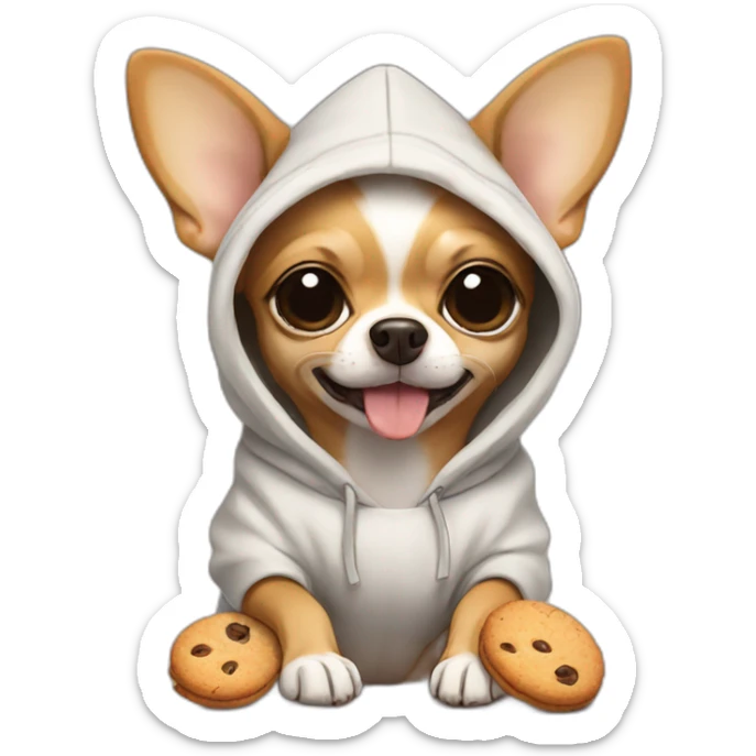 Chihuahua wearing a hoodie and eating a cookie sticker