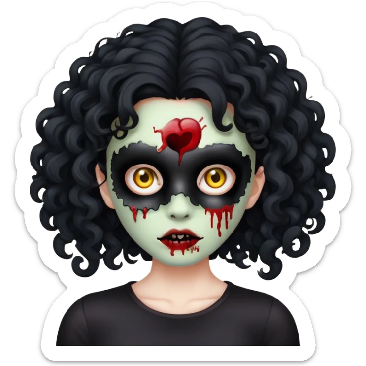 zombie girl whit curly hair black emoji sticker