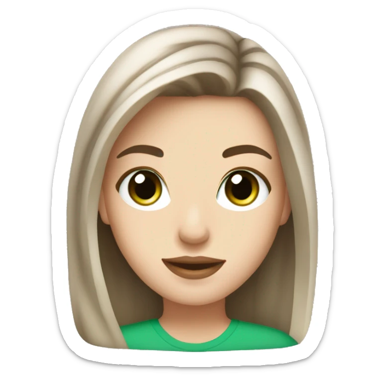 Pretty white girl brunette hair bright green eyes holding iced coffee sticker