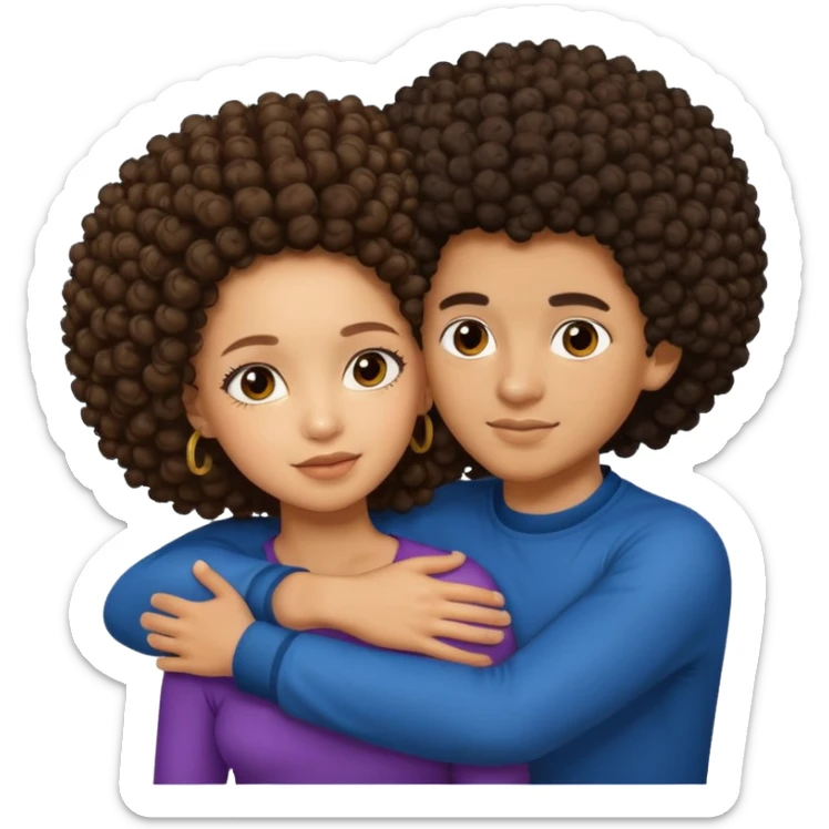 A lightskin with afro boy and brown skin girl with curls hug sticker