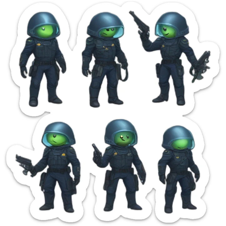 alien policeman scifi roguelike rpg style inspired by slay the spire digital art sticker