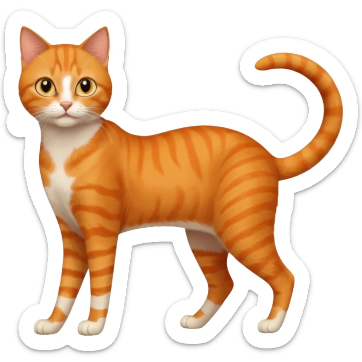 full body solid orange domestic shorthair slim cat with yellow/orange eyes playing sticker