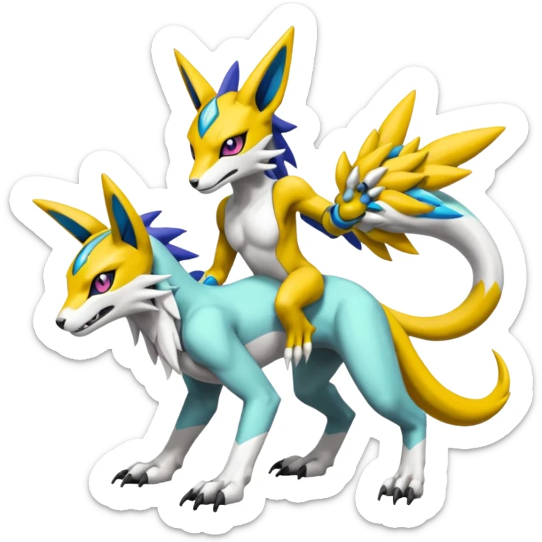 Colorful Meloetta-Electrike-Renamon-Wargreymon-Sergal-Pokémon-Digimon-Fakémon-fusion-hybrid-creature sticker