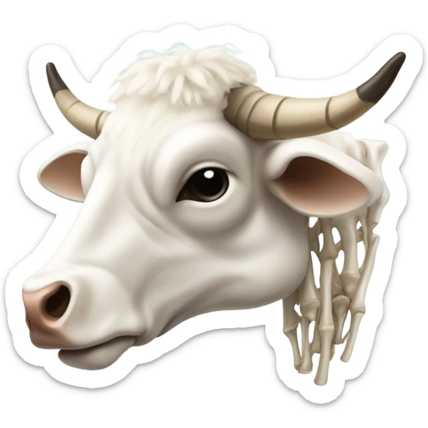 Cow’s head skeleton with lot of white wool and cow horns on it sticker