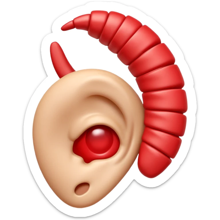 3D iPhone style emoji of a human ear with a “no sound” or “muted” symbol, realistic ear texture, red crossed line over sound waves, isolated on white background, soft shadows, high detail, playful and cute. sticker