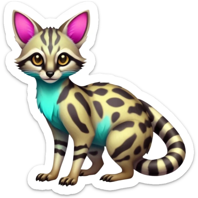  Exotic randomly colored colorful cute neon-colored Fakémon-Fionbri-Vernid-Genet-creature with markings (full body) sticker