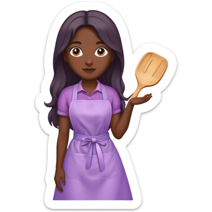 Dark skin long hair lady with light purple apron just the apron sticker